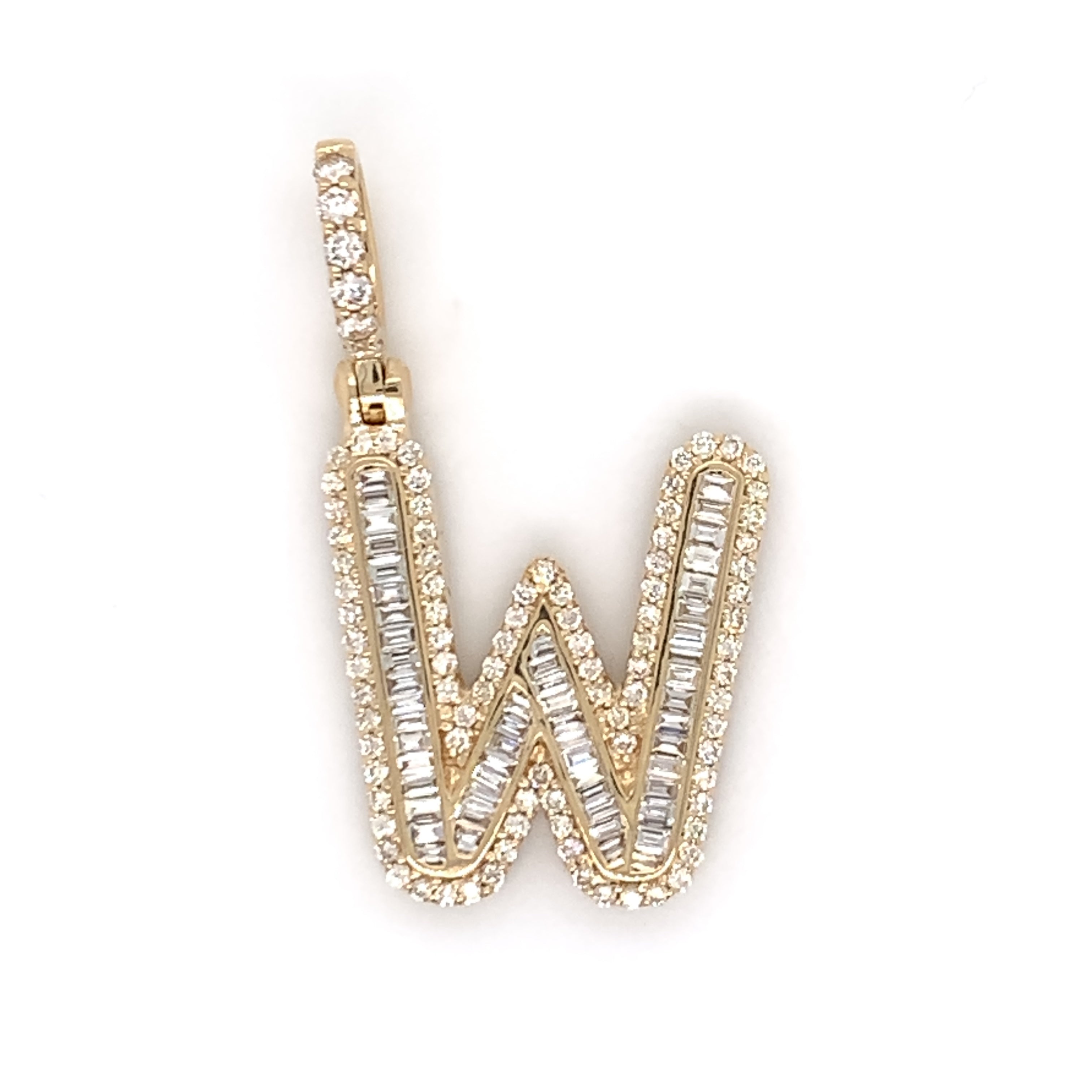 1.00 CT. Diamond Baguette Letter "W" Pendant in 10K Gold - White Carat - USA & Canada