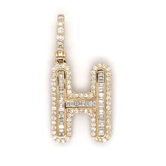 1.00 CT. Diamond Baguette Letter "H" Pendant in 10K Gold - White Carat - USA & Canada