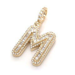 1.25 CT. Diamond Baguette Letter "M" Pendant in 10K Gold - White Carat - USA & Canada