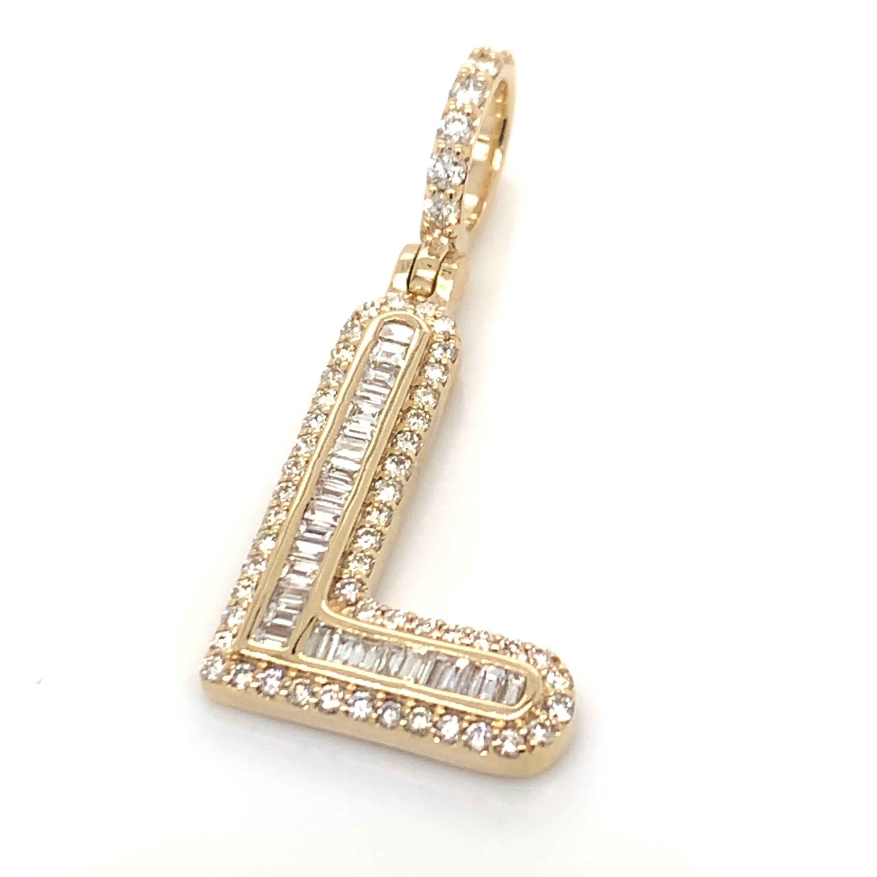 1.00 CT. Diamond Baguette Letter "L" Pendant in 10K Gold - White Carat - USA & Canada