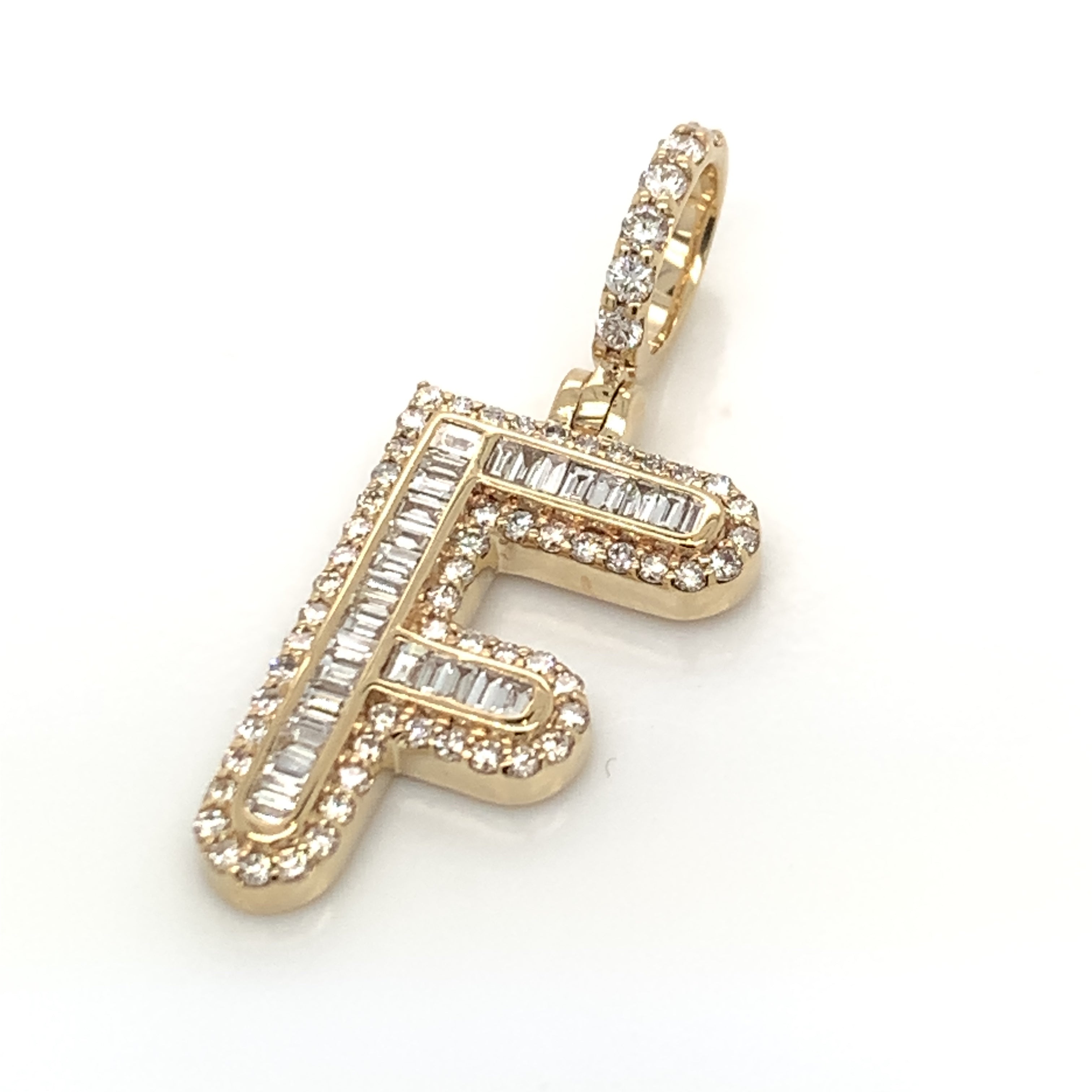 1.00 CT. Diamond Baguette Letter "F" Pendant in 10K Gold - White Carat - USA & Canada