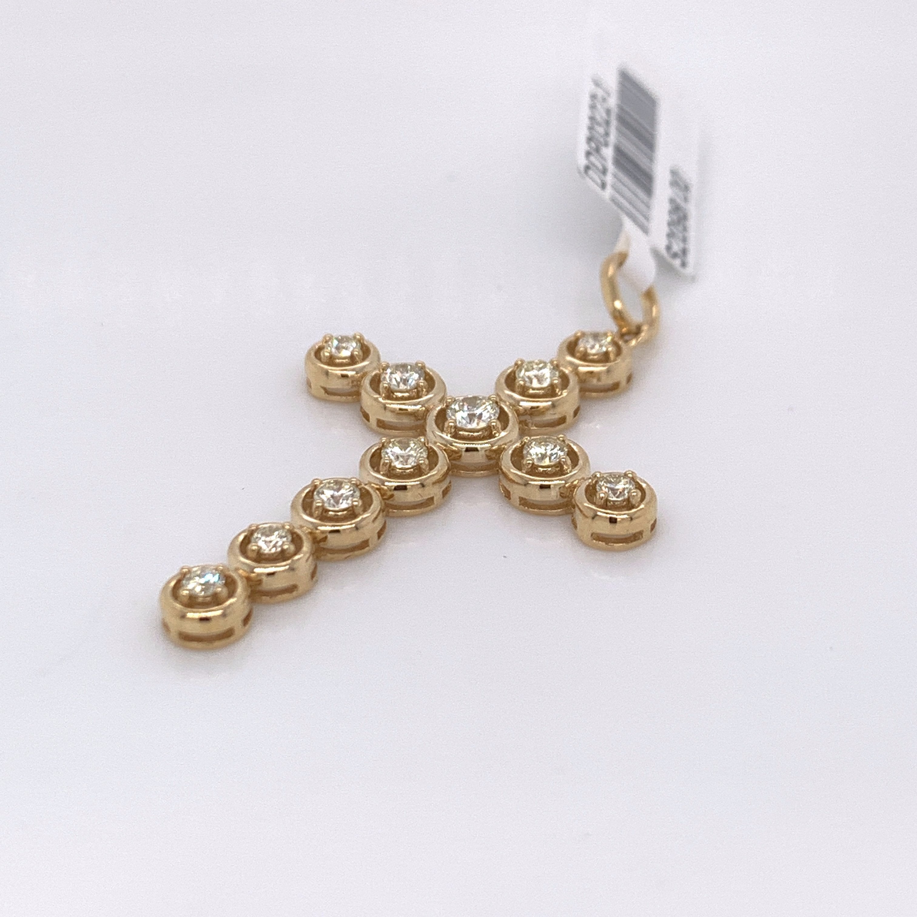 0.60CT Diamond Circular Module 14K Yellow Gold Cross Pendant - White Carat - USA & Canada