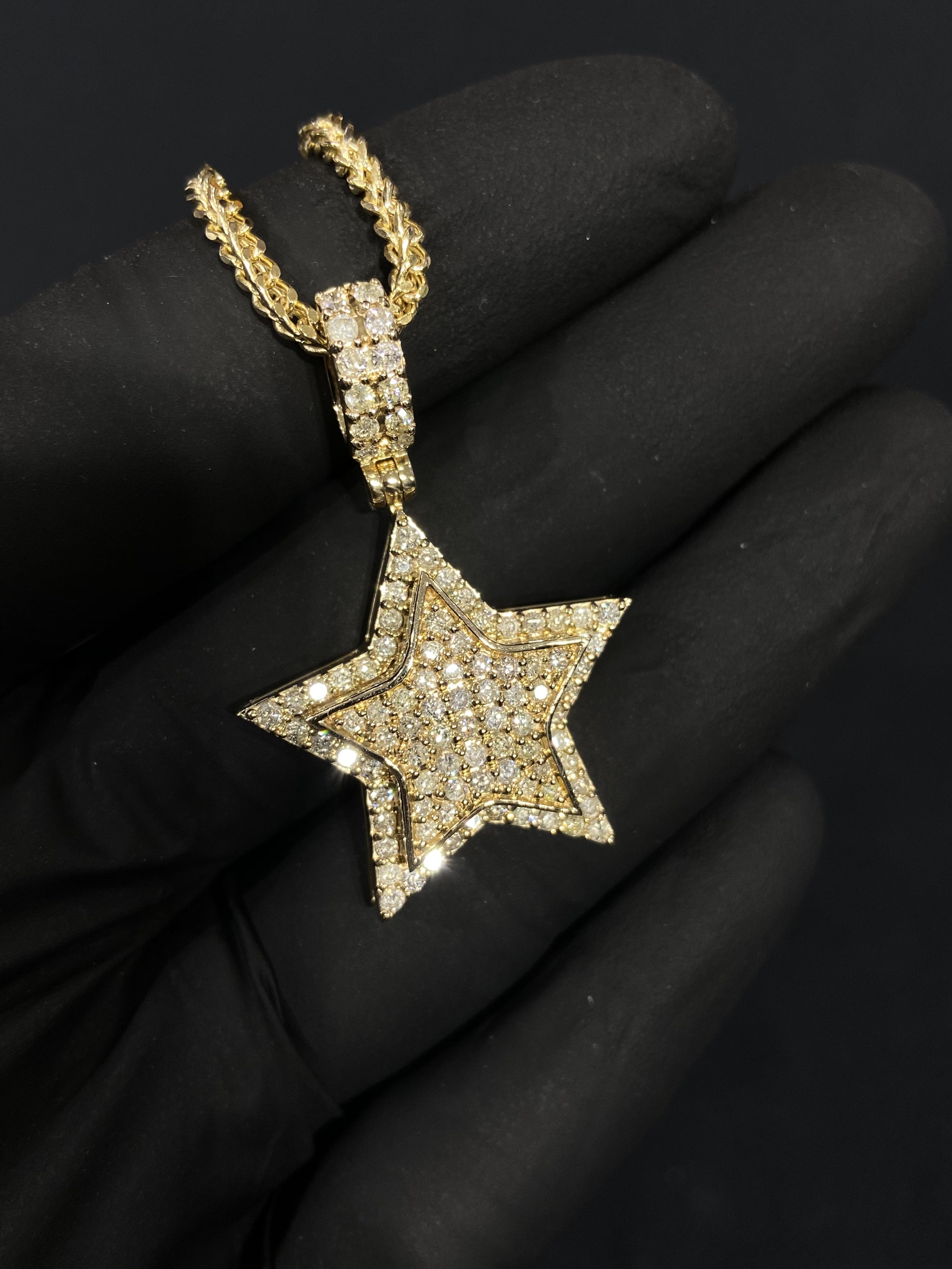 2.20 CT. Diamond Raised Layer Star Pendant in 10K Gold - White Carat Diamonds 