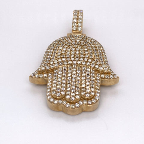 3.15 CT. Diamond 10K Yellow Gold Hamsa Hand Pendant - White Carat - USA & Canada