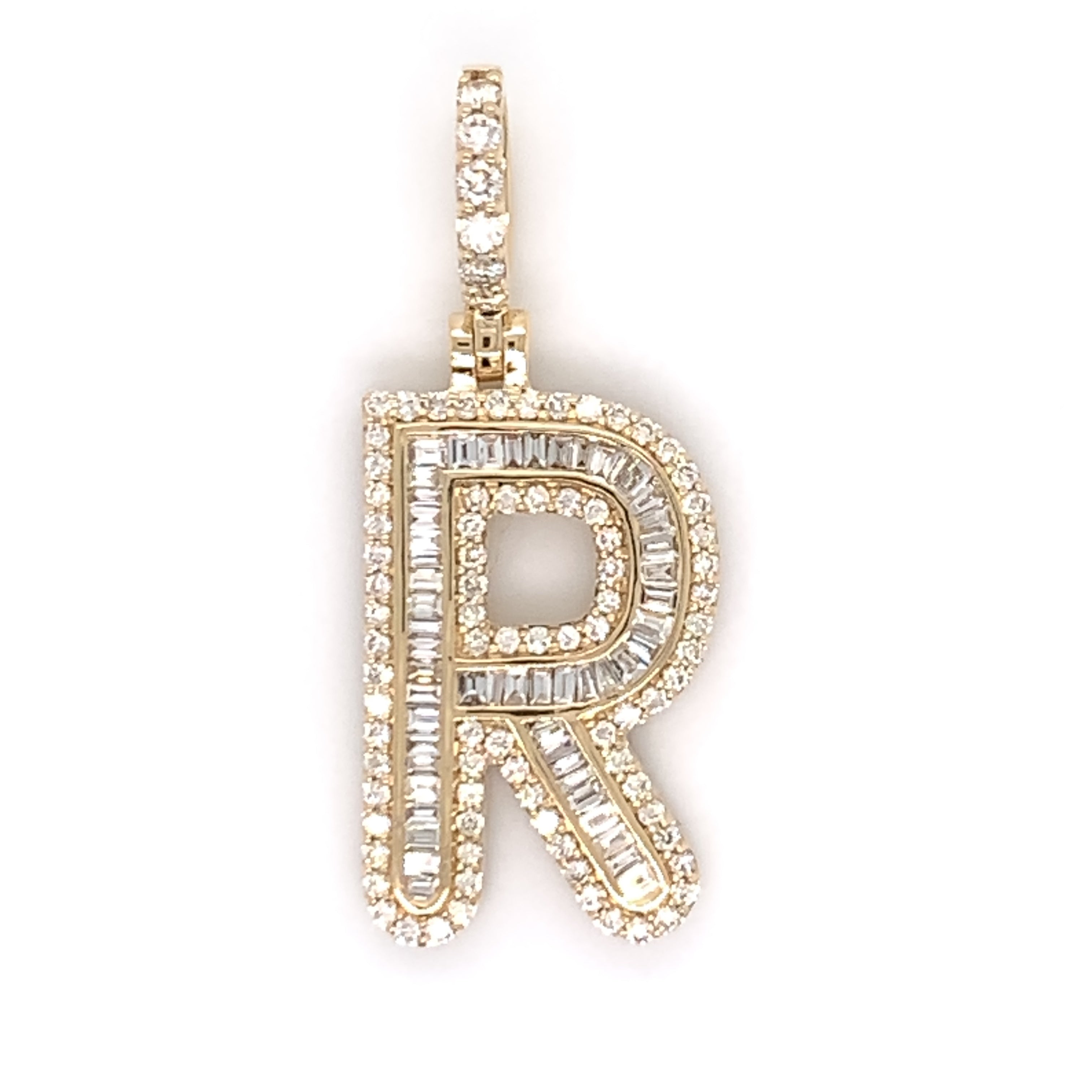1.00 CT. Diamond Baguette Letter "R" Pendant in 10K Gold - White Carat - USA & Canada