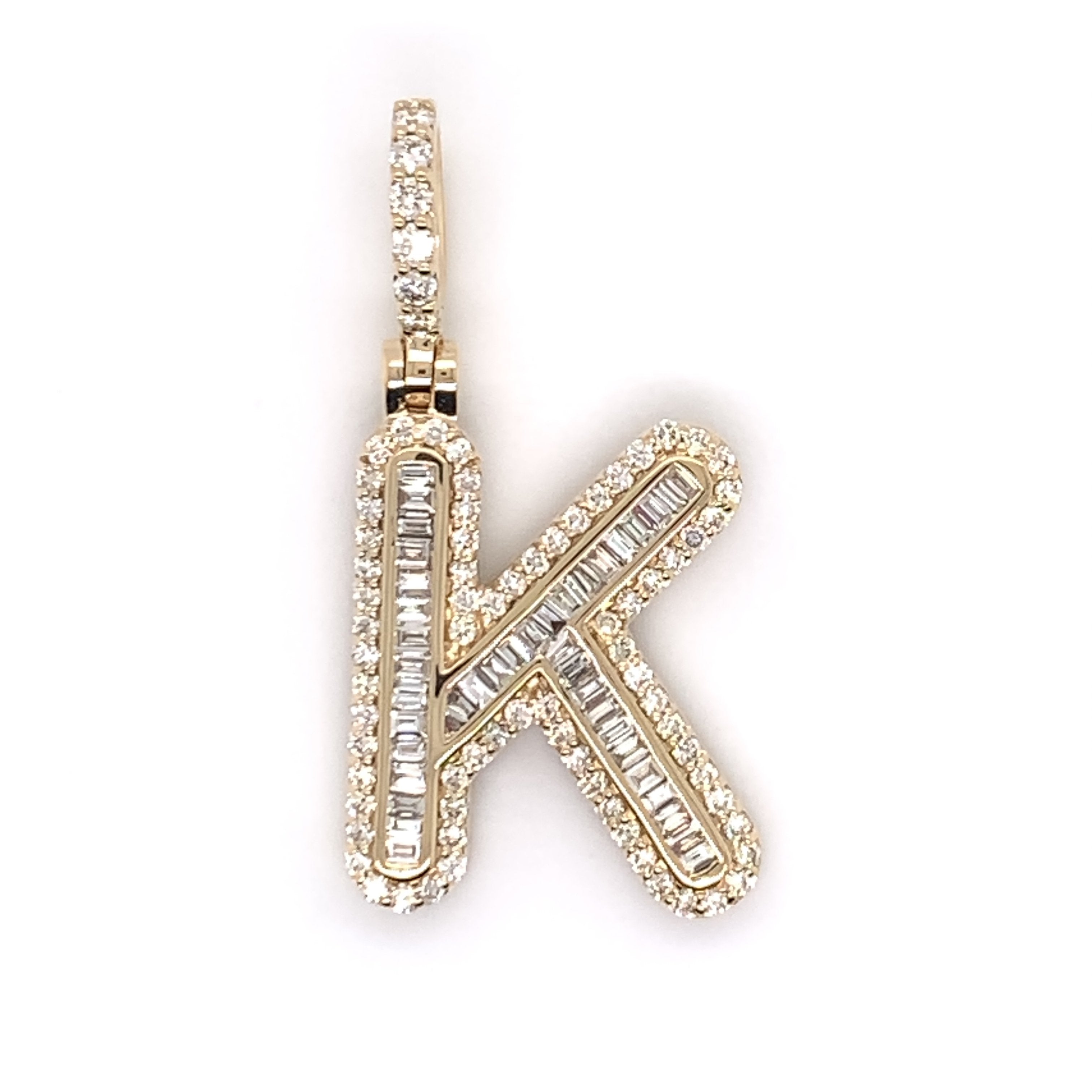 1.00 CT. Diamond Baguette Letter "K" Pendant in 10K Gold - White Carat - USA & Canada