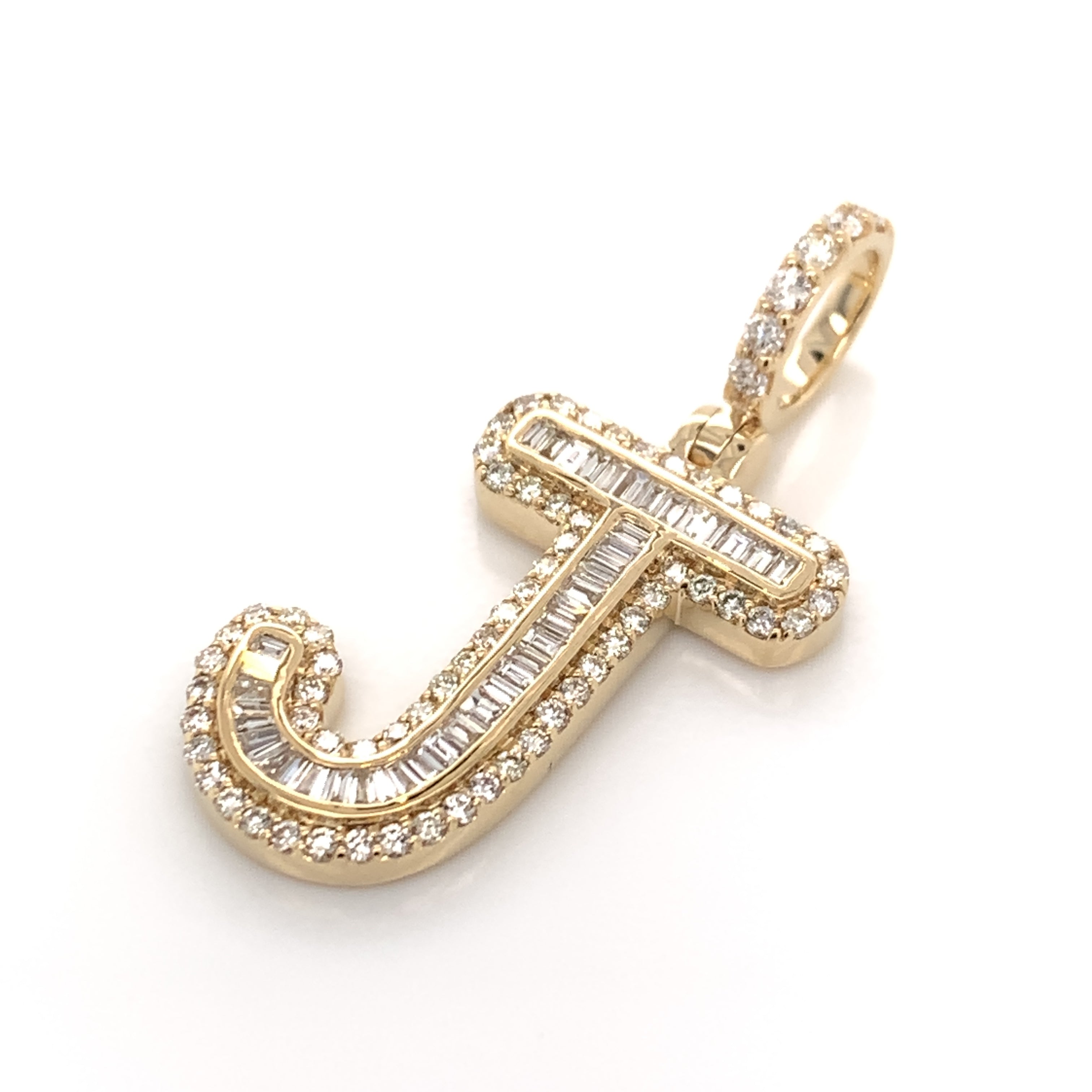 1.00 CT. Diamond Baguette Letter "J" Pendant in 10K Gold - White Carat - USA & Canada