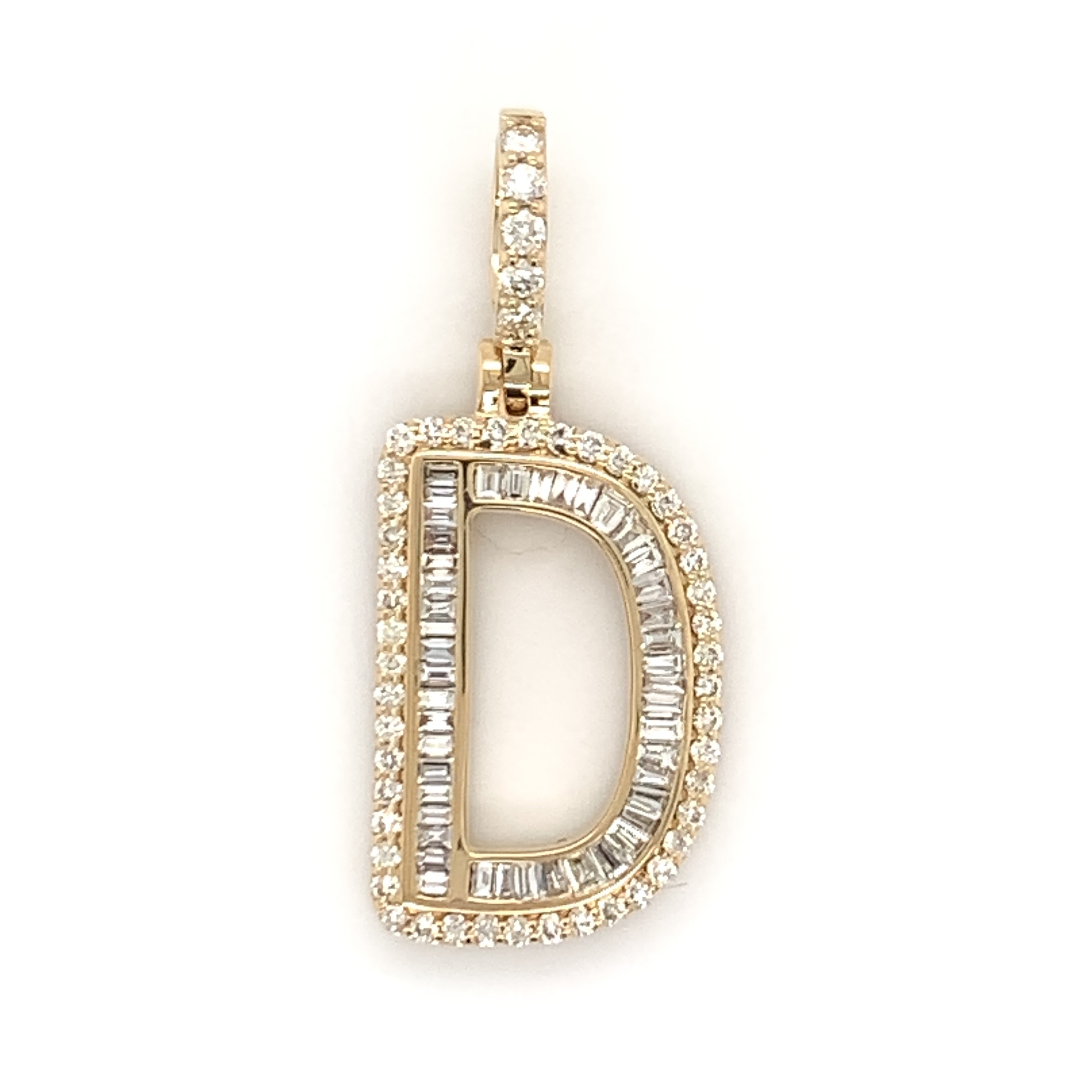 1.00 CT. Diamond Baguette Letter "D" Pendant in 10K Gold - White Carat - USA & Canada