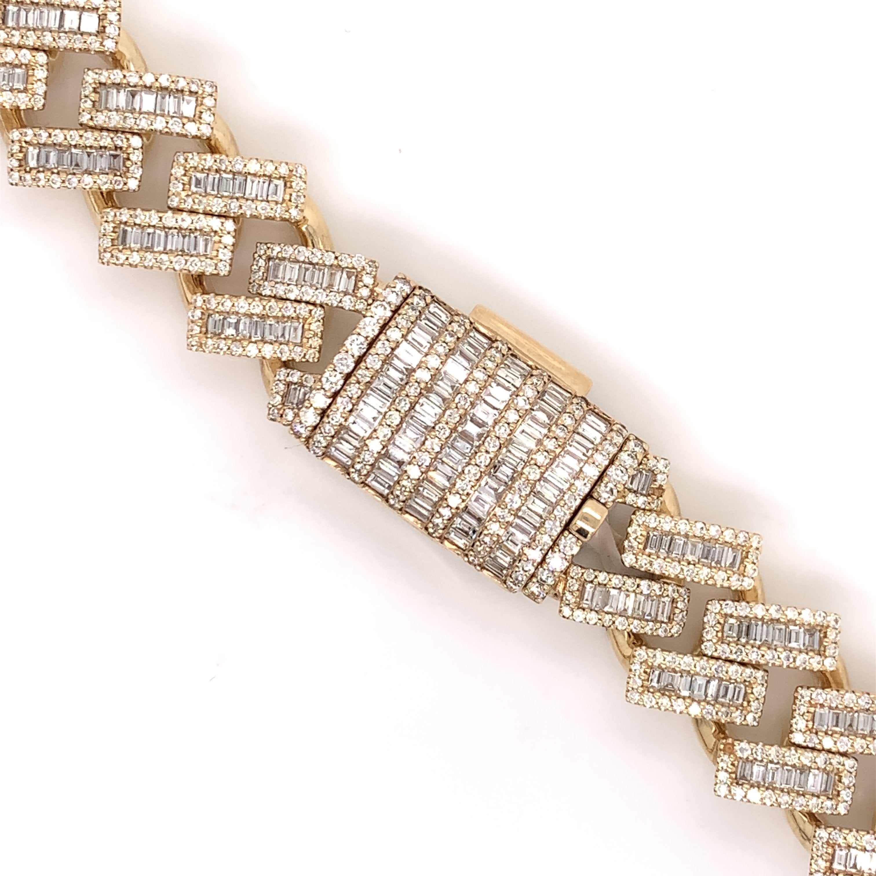 24.00 CT. Diamond Raised Prong Baguette Cuban Chain in 10KT Gold - White Carat - USA & Canada