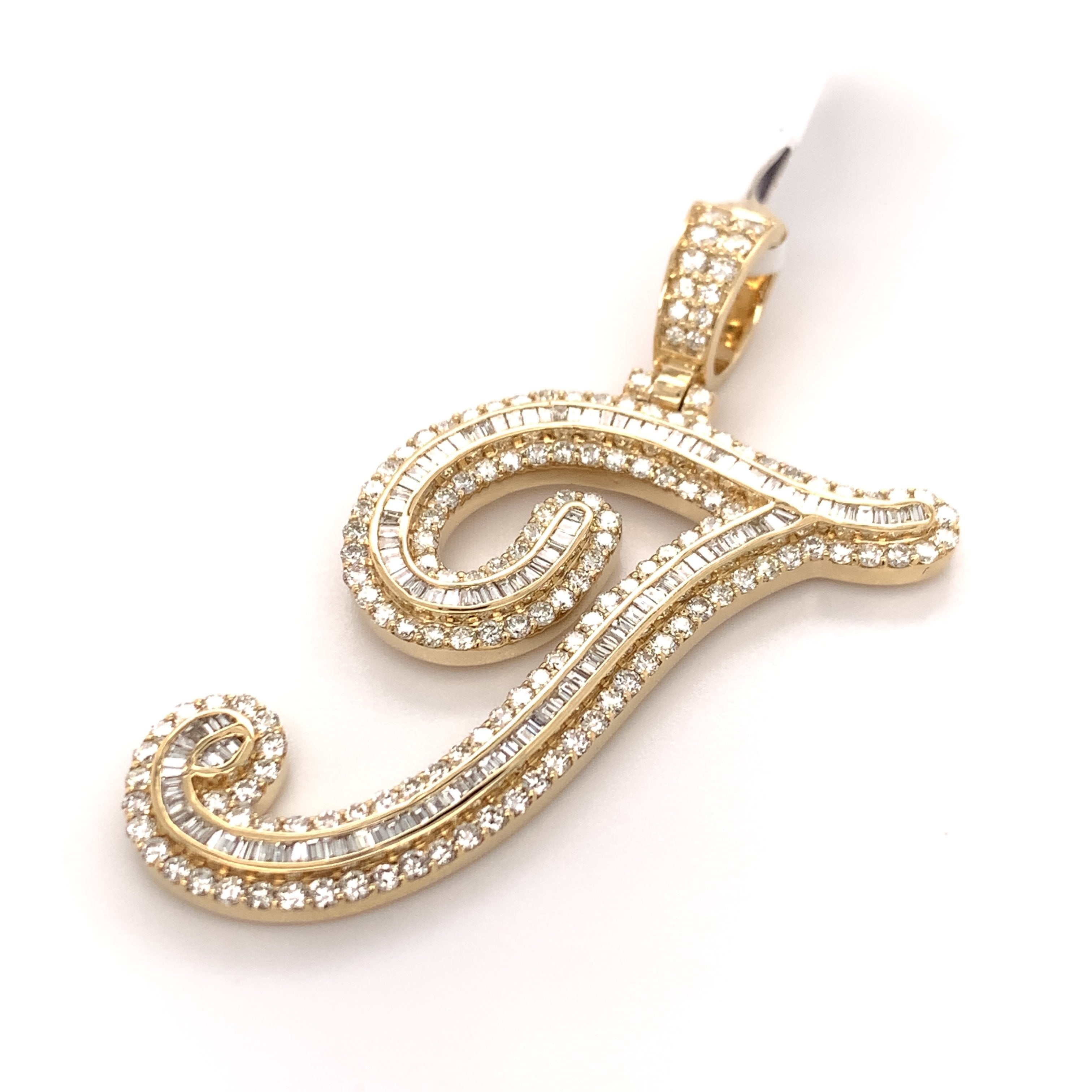 3.25 CT. Diamond Baguette Initial "T" Pendant in 10KT Gold - White Carat - USA & Canada