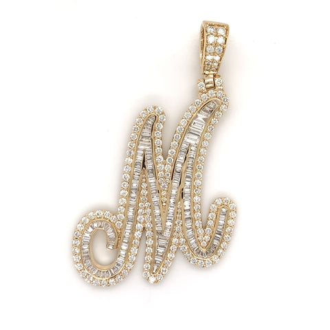 5.00 CT. Diamond Baguette Initial "M" Pendant in 10KT Gold - White Carat - USA & Canada