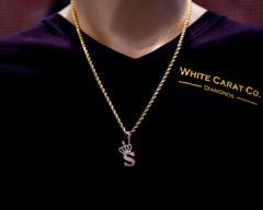 1.30 CT. Diamond Initial "S" Pendant in 10K Gold - White Carat Diamonds 