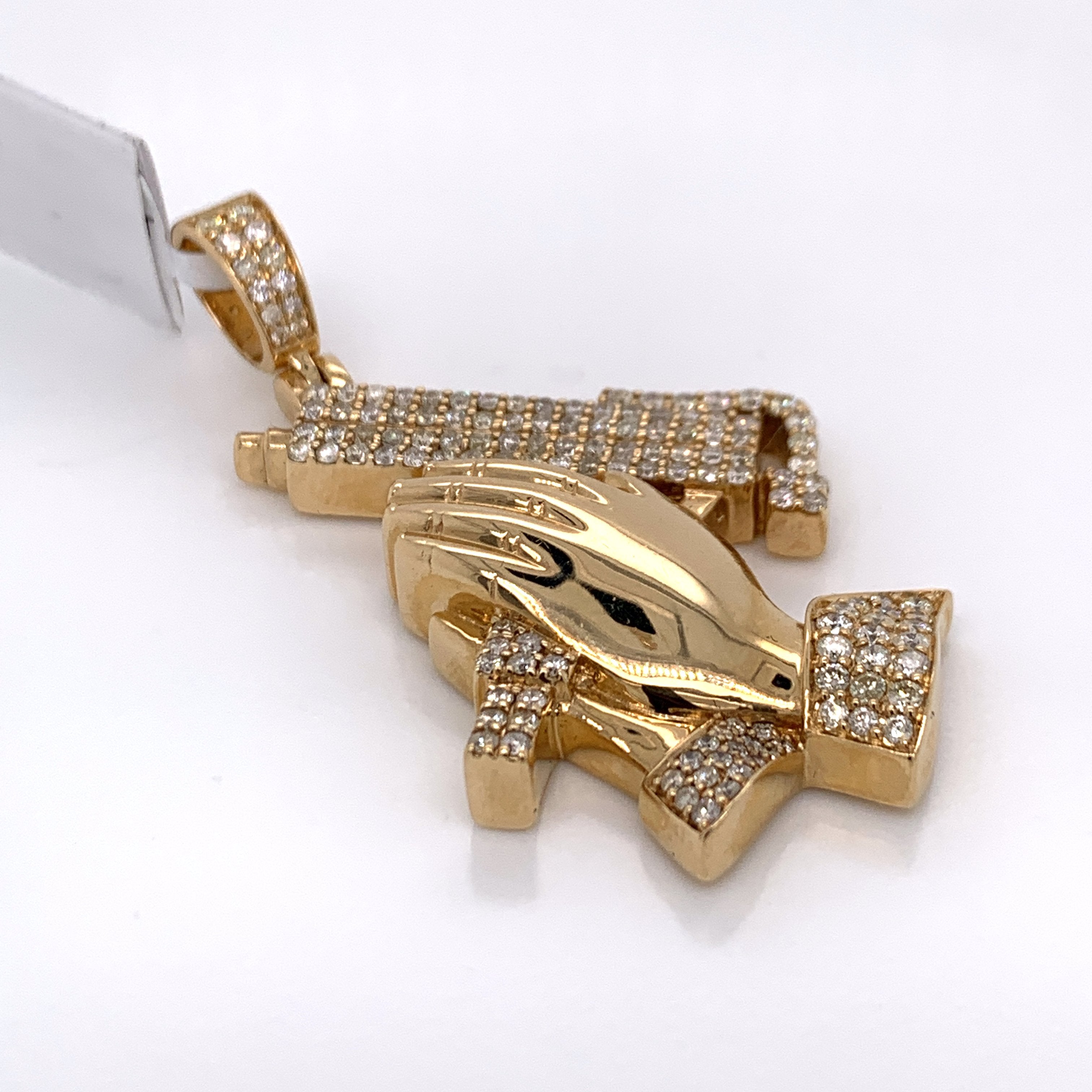 2.00CT Prayer Hands with Weapon Diamond Pendant in 14K Gold - White Carat Diamonds 