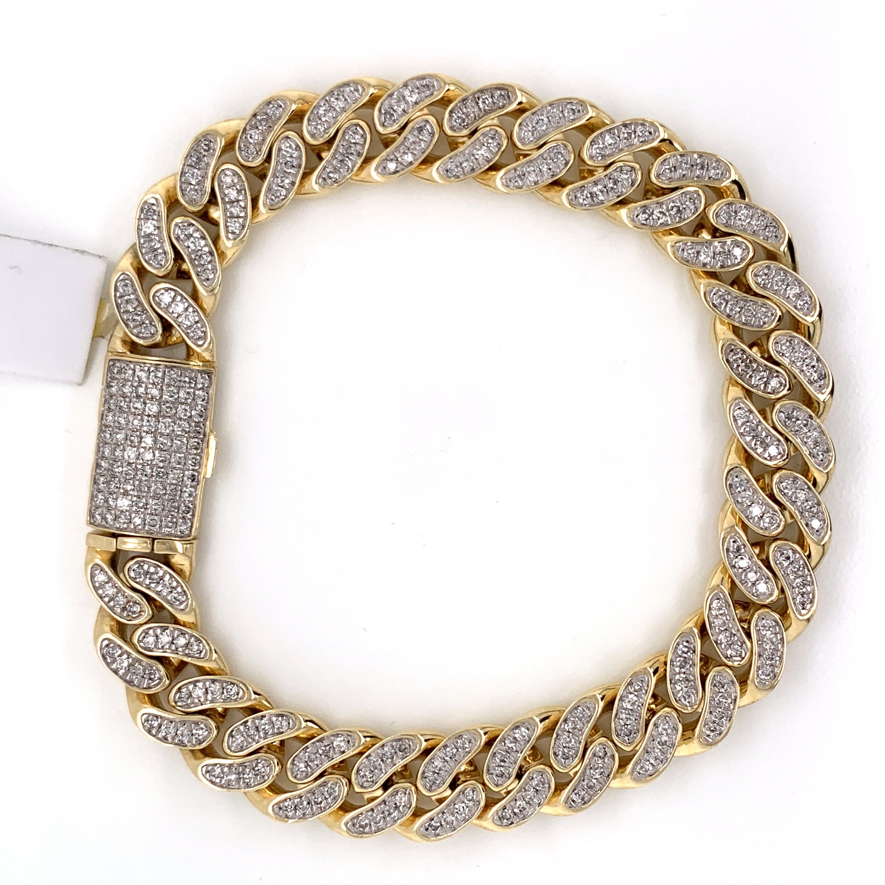 4.17CT Diamond Cuban Bracelet in 10K Gold - 12mm - White Carat Diamonds 