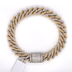 7.70CT Diamond Raised Prong Cuban Bracelet in 14K White and Yellow Gold - 12mm - White Carat Diamonds 