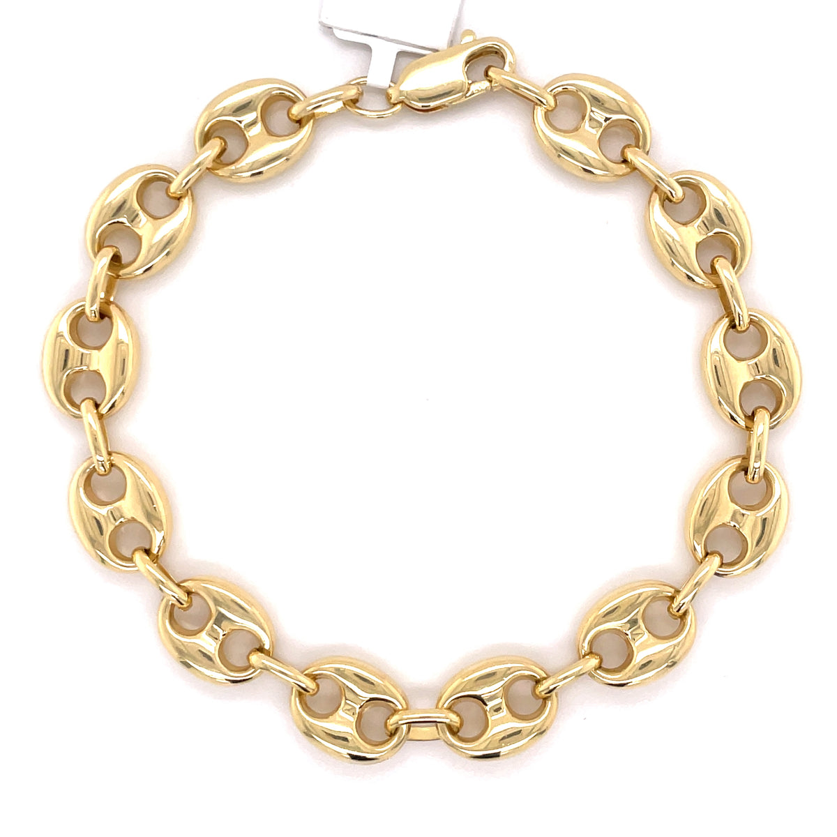 10K Gold Puffed Mariner Link Bracelet (Regular) - 8.0MM - White Carat - USA & Canada