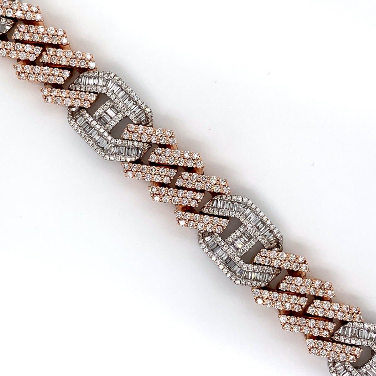 12.77CT Diamond Cuban Mariner Bracelet in 14K Rose and White Gold - 16mm - White Carat Diamonds 
