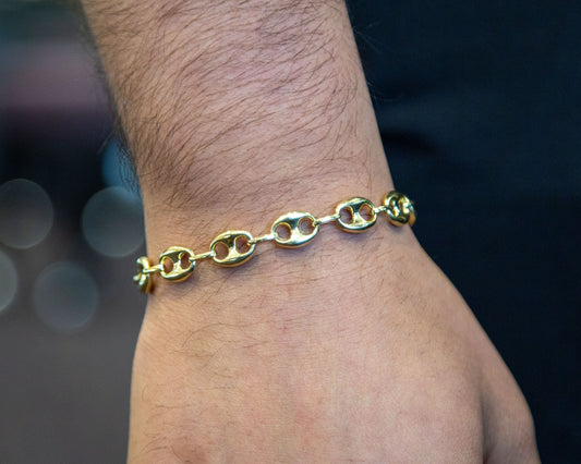 10K Gold Puffed Mariner Link Bracelet (Regular) - 8.0MM - White Carat - USA & Canada