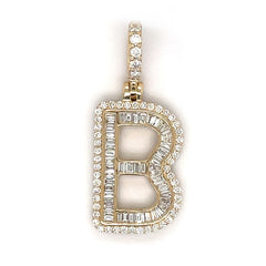 Diamond Baguette Letter "B" Pendant 10K - White Carat - USA & Canada