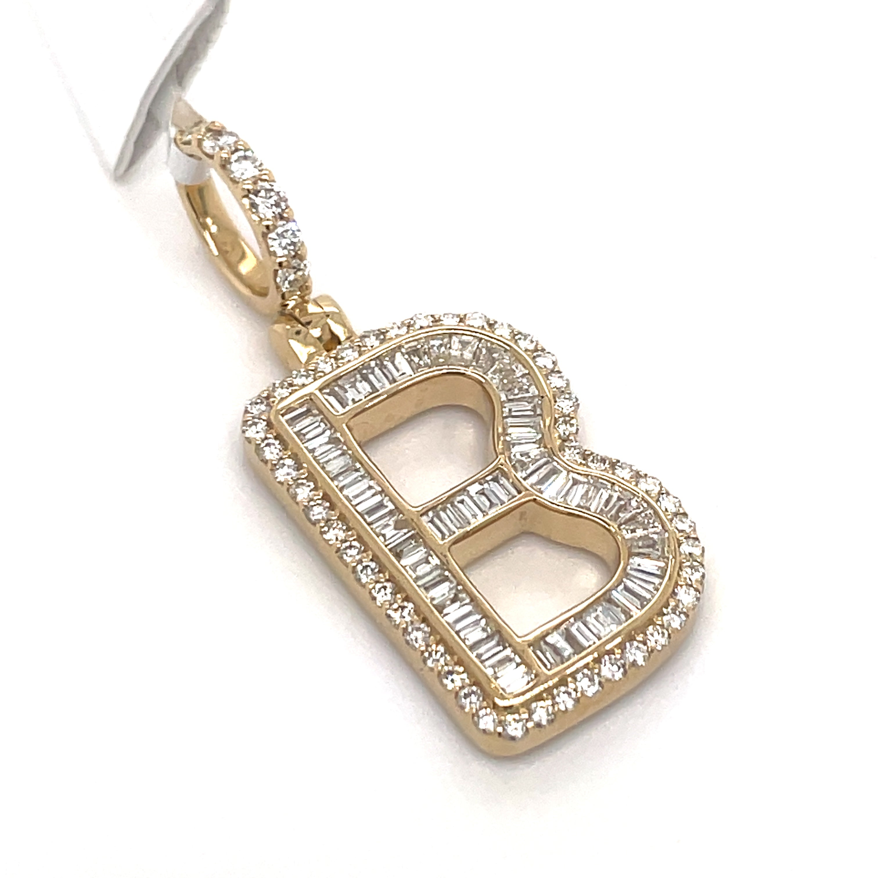 1.00 CT. Diamond Baguette Letter "B" Pendant in 10K Gold - White Carat - USA & Canada