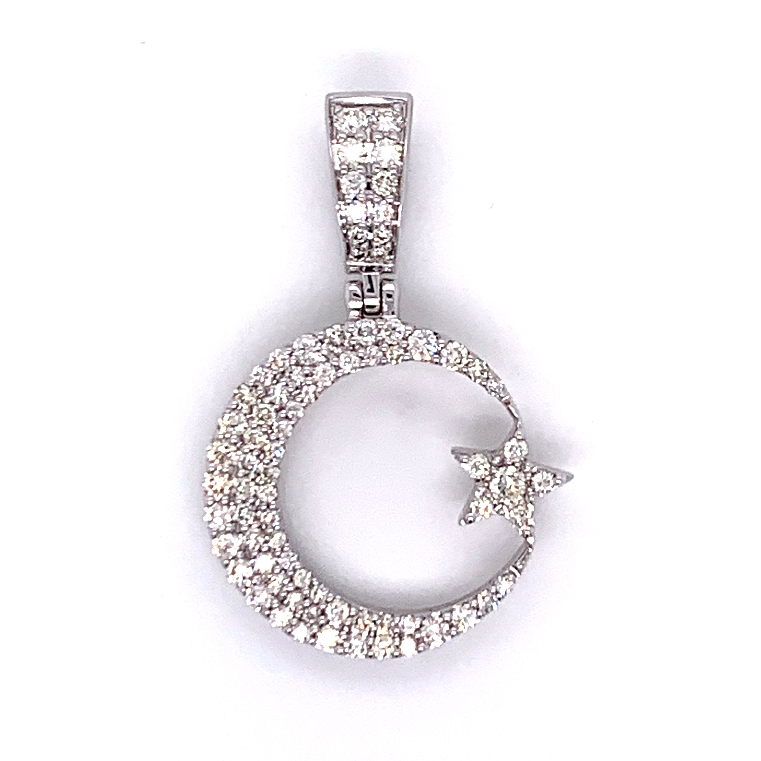 0.75 CT. Diamond Crescent and Star Pendant in 10K White Gold - White Carat Diamonds 