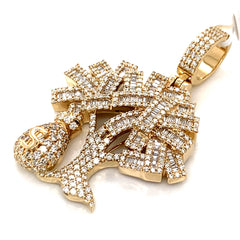 2.25 CT. Diamond Money Tree W/ Money Bag Pendant in 10K Gold - White Carat Diamonds 