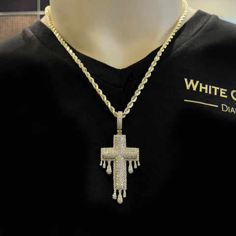 Diamond Drip Cross Pendant 10K - White Carat - USA & Canada