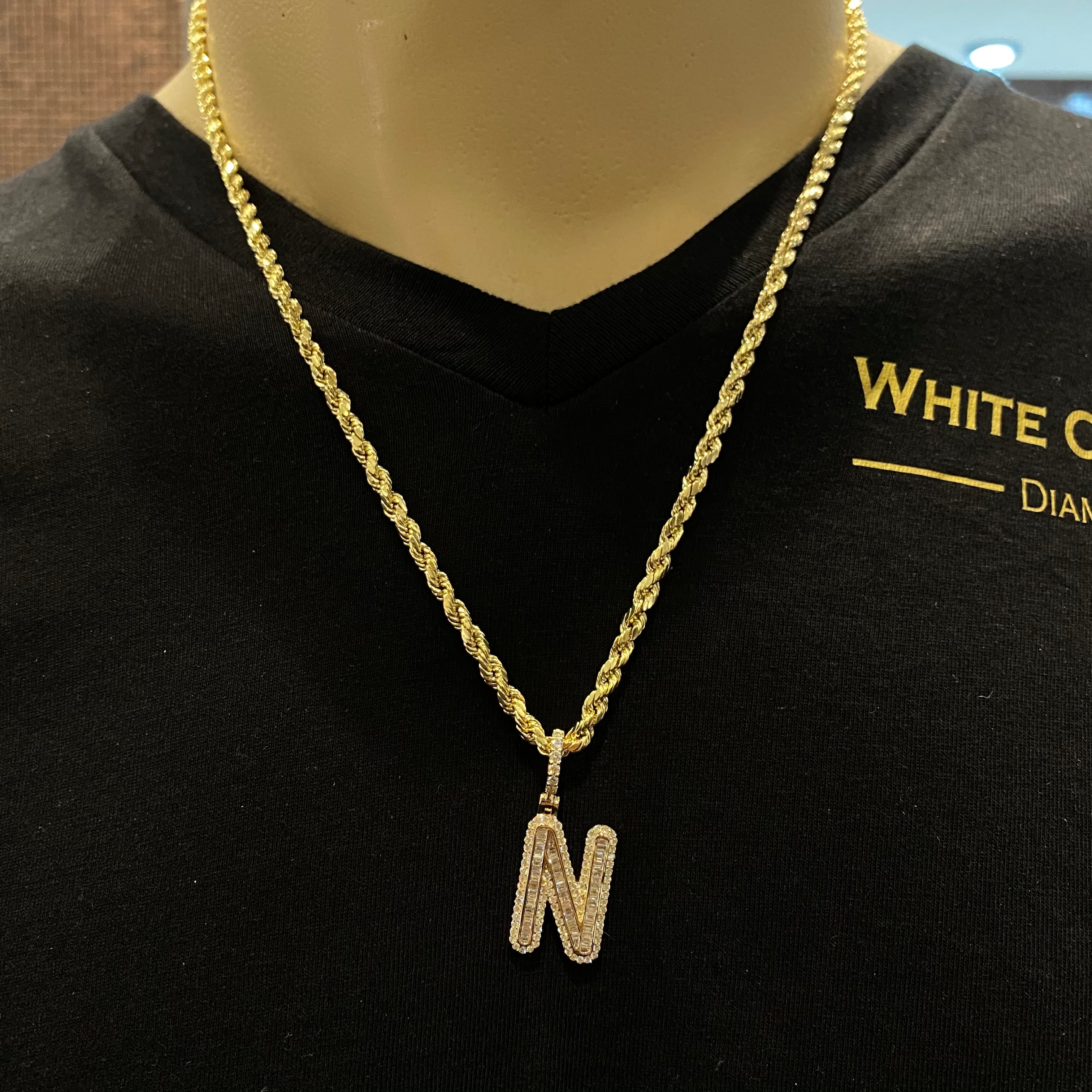 1.00 CT. Diamond Baguette Letter "N" Pendant in 10K Gold - White Carat - USA & Canada