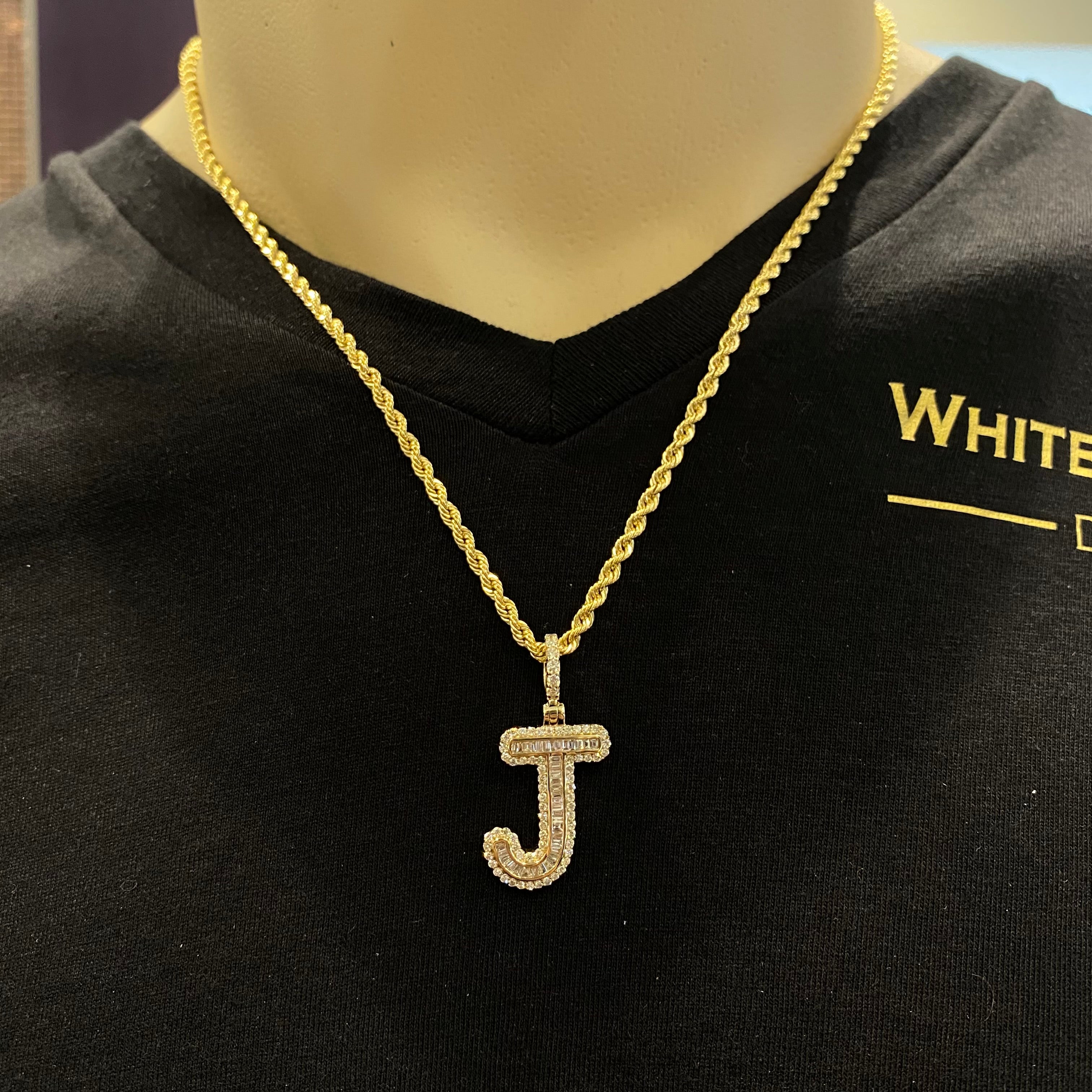 1.00 CT. Diamond Baguette Letter "J" Pendant in 10K Gold - White Carat - USA & Canada
