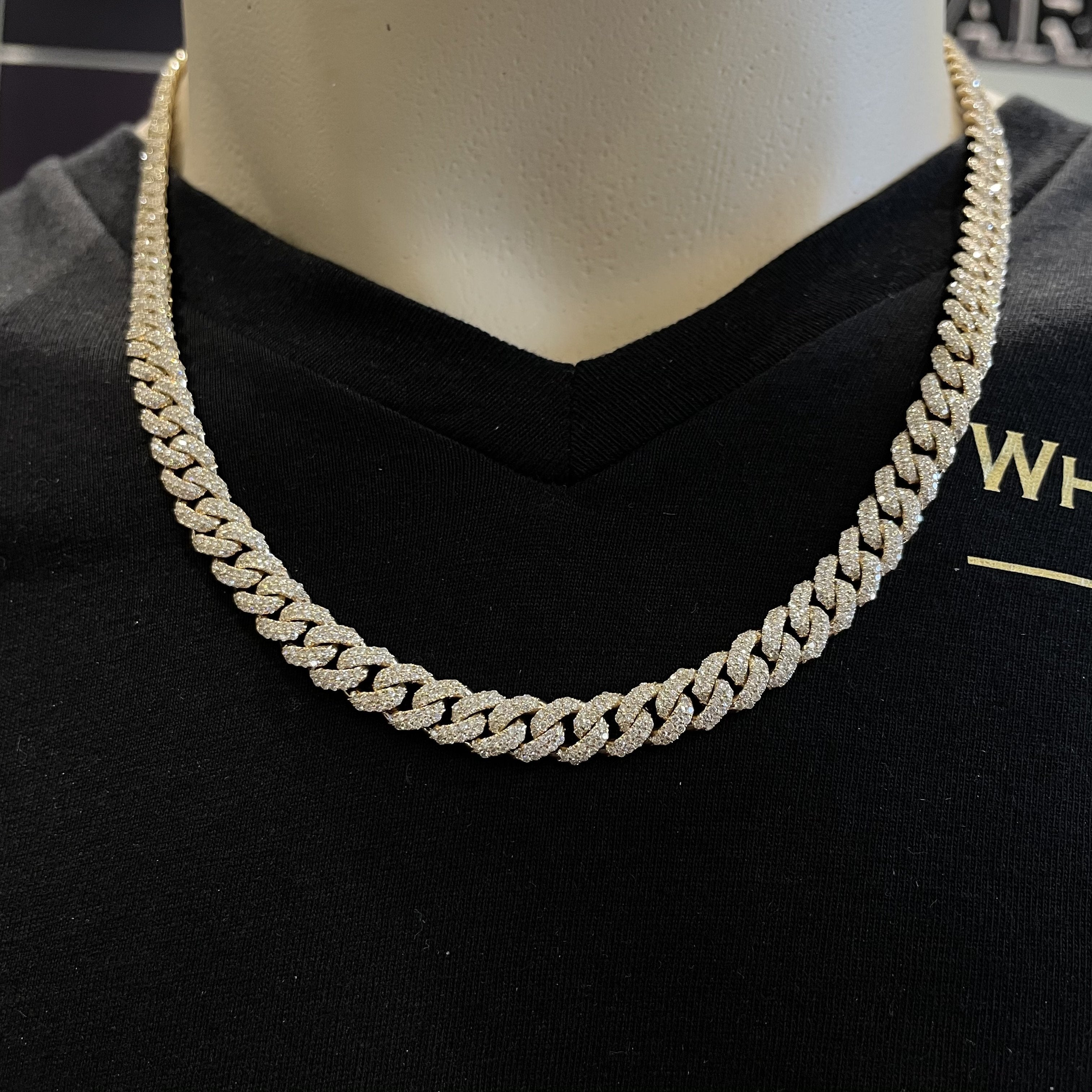 14.00 CT. Diamond Cuban Chain in 18KT Gold (7.5mm) - White Carat - USA & Canada