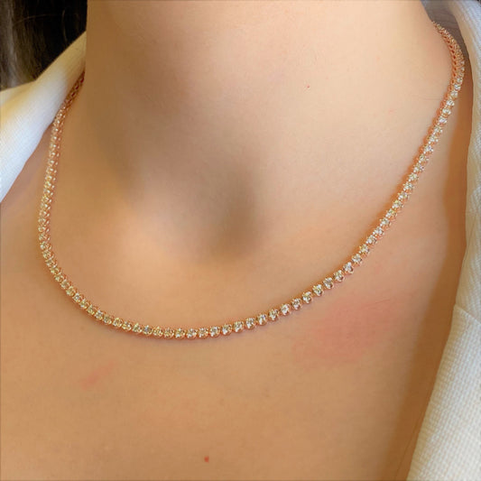 3PT- 6.00 CT. - 11.00 CT. Tennis Necklace in 14K Rose Gold (4 Prong) - White Carat - USA & Canada